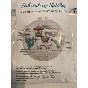 NEW Louise Maelys Llama Animal with Cactus Embroidery Stitches Project Kit 8"